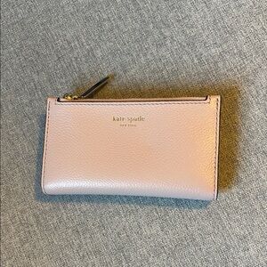 Kate Spade Small Roulette Slim Bifold Wallet in Pink Pebbled Leather